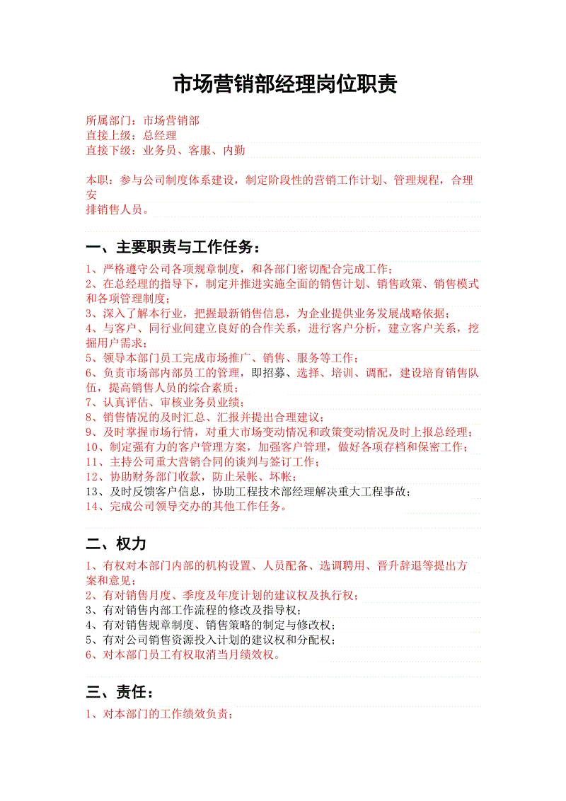 市场营销岗位(市场营销岗位职责描述)